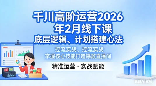 千川高阶运营 2026 年 2 月线下课，底层逻辑、计划搭建心法、控流实战，掌握核心技能打造爆款直播间