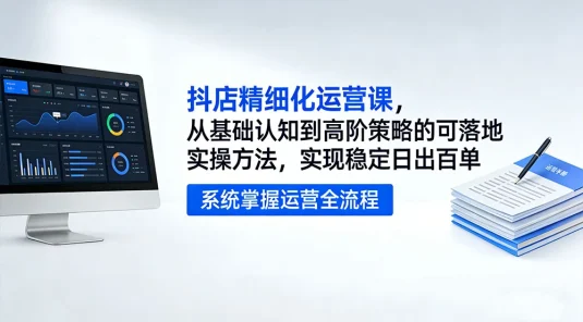 抖店精细化运营课，从基础认知到高阶策略的可落地实操方法，实现稳定日出百单