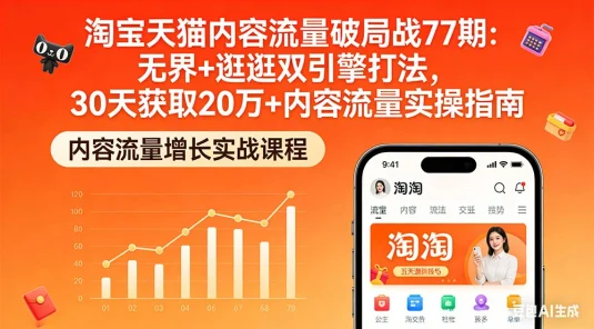 淘宝天猫内容流量破局战 77 期：无界+逛逛双引擎打法，30 天获取 20 万+ 内容流量实操指南