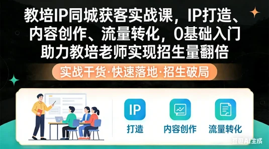 教培 IP 同城获客实战课，IP 打造、内容创作、流量转化，0 基础入门，助力教培老师实现招生量翻倍
