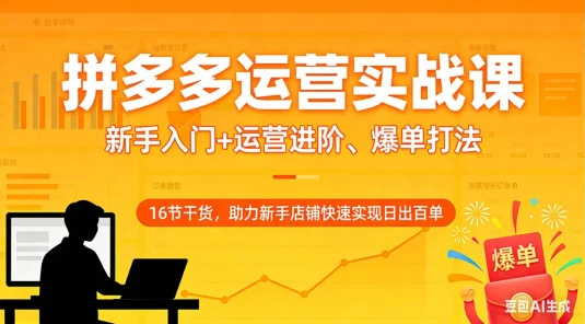 拼多多运营实战课：新手入门+运营进阶、爆单打法，16 节干货，助力新手店铺快速实现日出百单