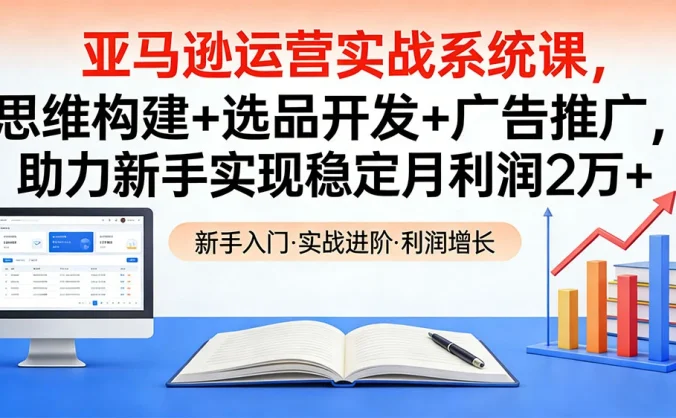 亚马逊运营实战系统课，思维构建+选品开发+广告推广，助力新手实现稳定月利润 2 万+