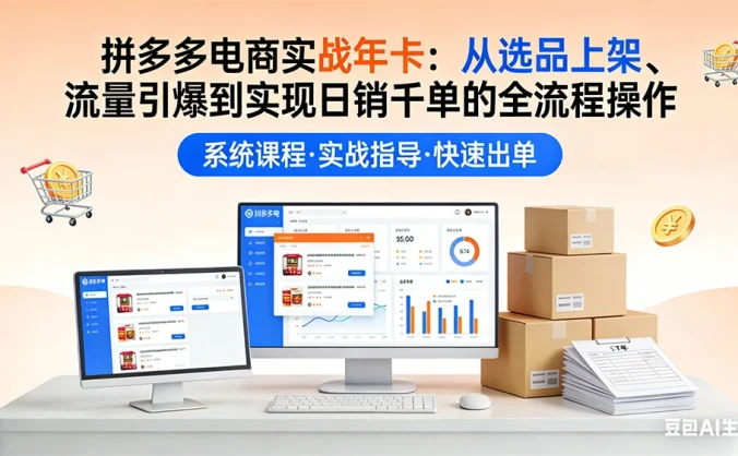 拼多多电商实战年卡：从选品上架、流量引爆到实现日销千单的全流程操作