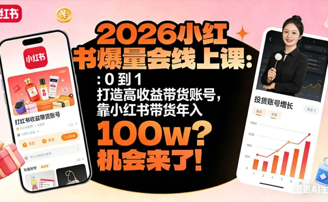 2026小红书爆量会线上课 ：0 到 1 打造高收益带货账号，靠小红书带货年入 100w？机会来了！