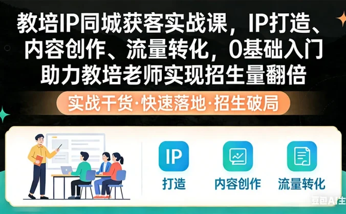 教培 IP 同城获客实战课，IP 打造、内容创作、流量转化，0 基础入门，助力教培老师实现招生量翻倍